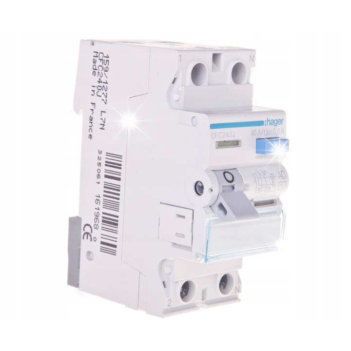 Dispozitiv de protectie diferentiala 2P 40A 0,3A Hager Polo CFC240J, montaj pe sina DIN