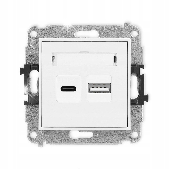 Priza dubla USB C + USB A, 20W, alb mat, montaj subtire