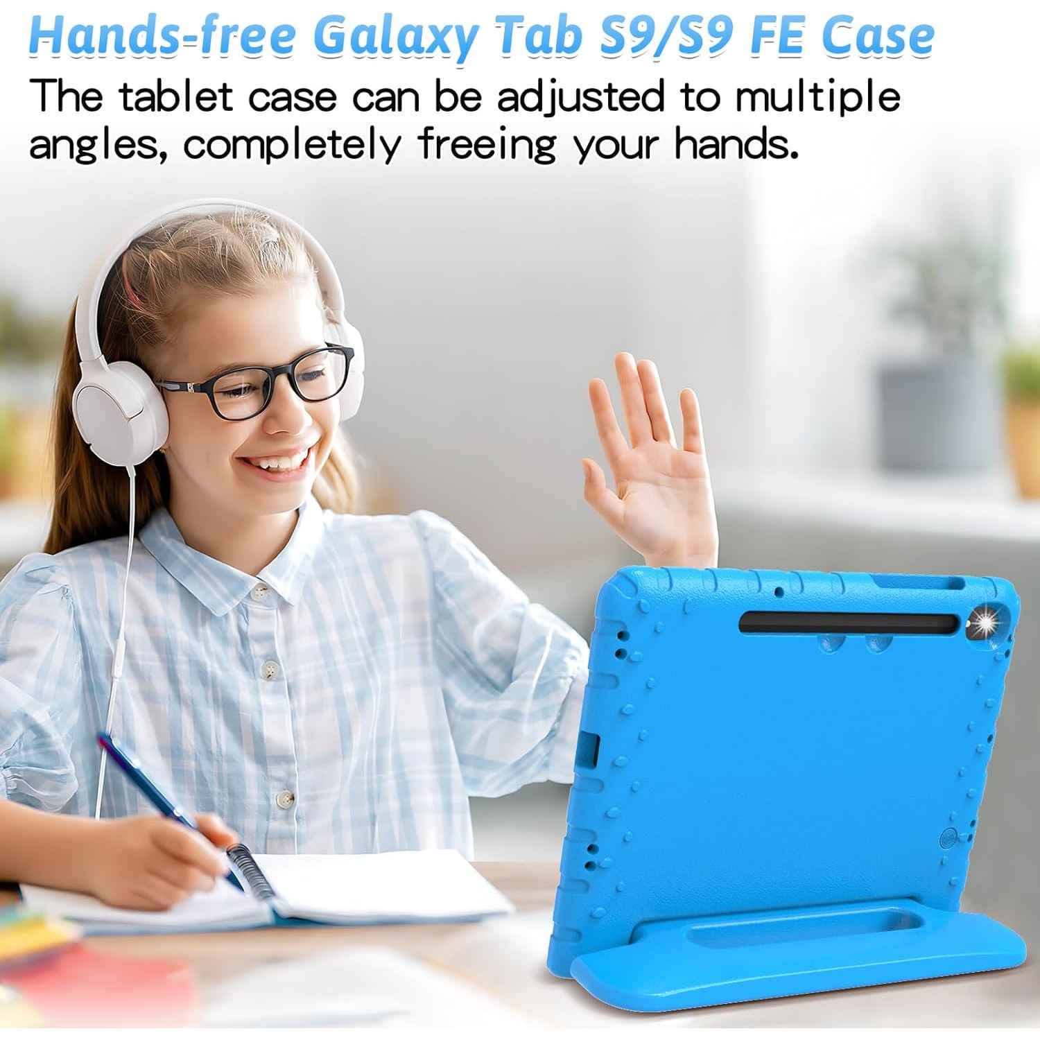 Husa Lotusif pentru Samsung Galaxy Tab S10 FE / S9 FE 10.9 inch si Tab S9 11 inch, Carcasa din EVA pentru Copii cu Suport pentru S Pen, Protectie Rezistenta, Albastru