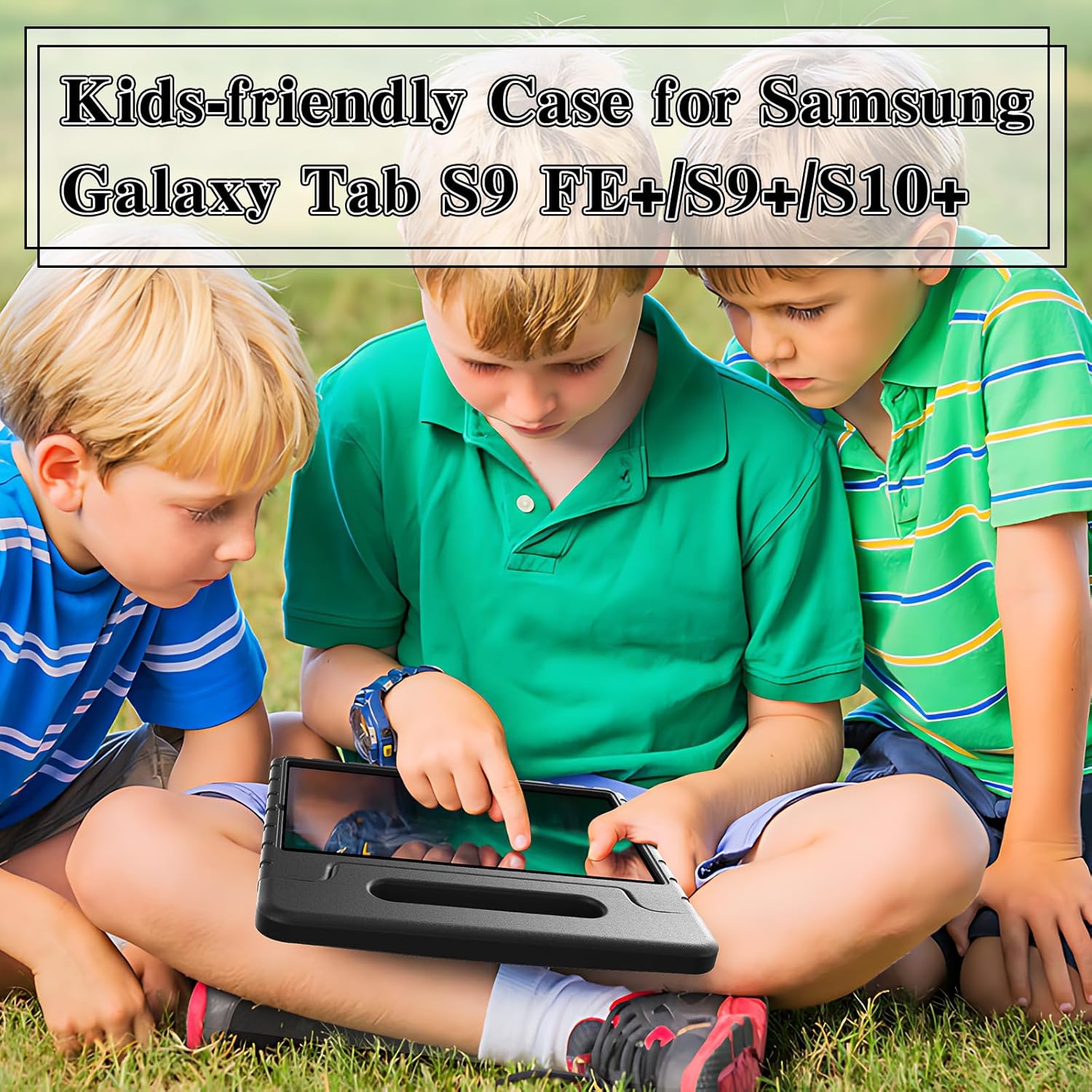 Husa Lotusif pentru Samsung Galaxy Tab S10 Plus / S9 FE Plus / S9 Plus 12.4 inch 2024/2023, Carcasa pentru Copii cu Suport si Maner, Compatibila cu Creion, Protectie Superioara, Negru