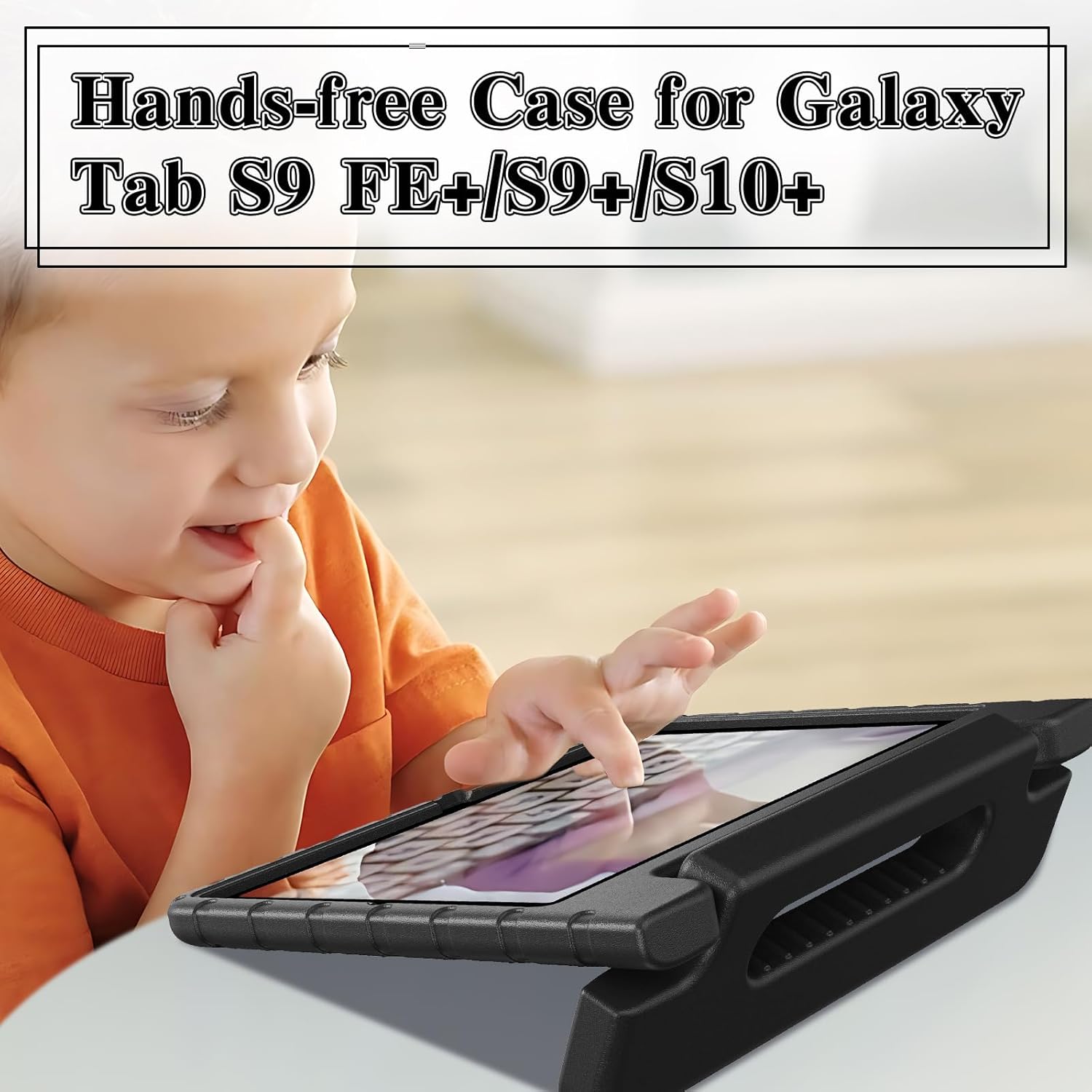 Husa Lotusif pentru Samsung Galaxy Tab S10 Plus / S9 FE Plus / S9 Plus 12.4 inch 2024/2023, Carcasa pentru Copii cu Suport si Maner, Compatibila cu Creion, Protectie Superioara, Negru