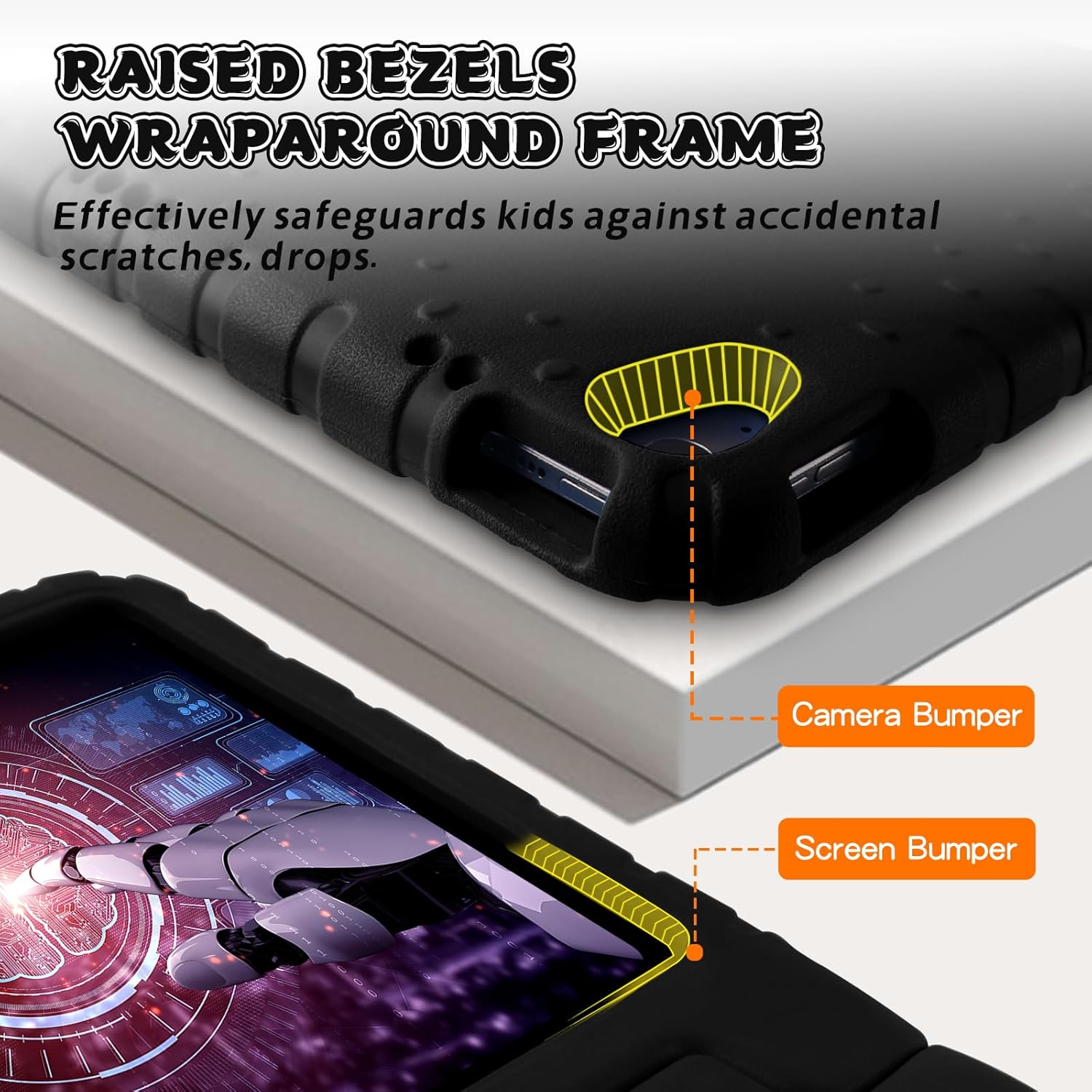 Husa Lotusif pentru iPad 11th A16 / 10th Gen 2025 & 2022, Carcasa EVA Rezistenta pentru Copii cu Suport si Maner, Compatibila cu Creion, Protectie Superioara, Negru