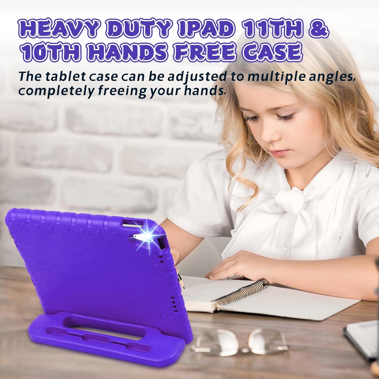 Husa Lotusif pentru iPad 11th A16 / 10th Gen 2025 & 2022, Carcasa EVA Rezistenta pentru Copii cu Suport si Maner, Compatibila cu Creion, Protectie Superioara, Violet