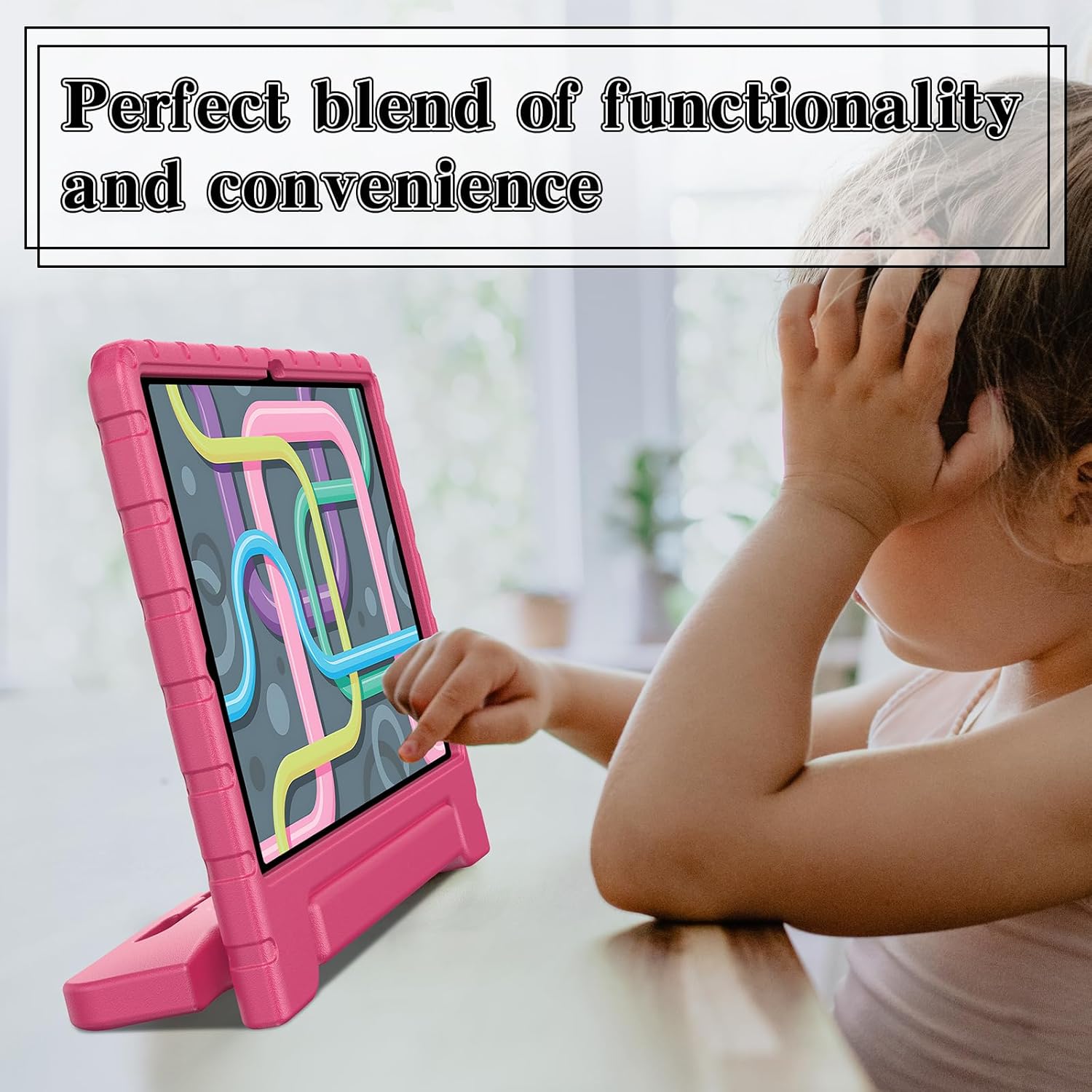 Husa Lotusif pentru Samsung Galaxy Tab S10 Plus / S9 FE Plus / S9 Plus 12.4 inch 2024/2023, Carcasa pentru Copii cu Suport si Maner, Compatibila cu Creion, Protectie Superioara, Roz Aprins