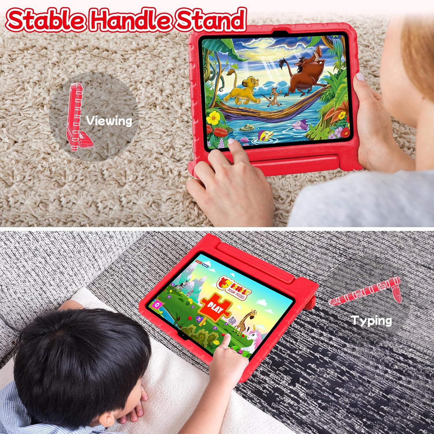 Husa Lotusif pentru iPad 11th A16 / 10th Gen 2025 & 2022, Carcasa EVA Rezistenta pentru Copii cu Suport si Maner, Compatibila cu Creion, Protectie Superioara, Rosu