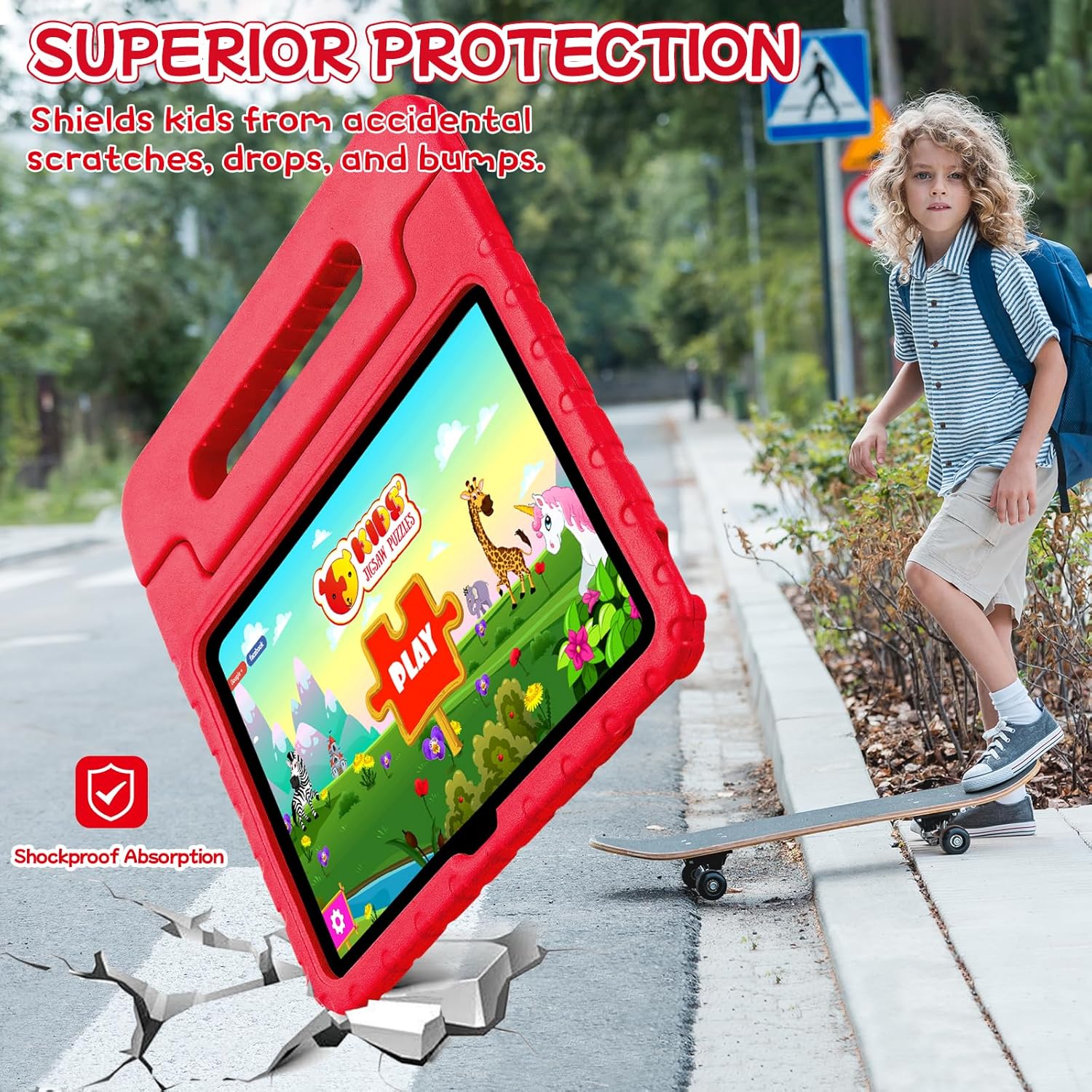 Husa Lotusif pentru iPad 11th A16 / 10th Gen 2025 & 2022, Carcasa EVA Rezistenta pentru Copii cu Suport si Maner, Compatibila cu Creion, Protectie Superioara, Rosu