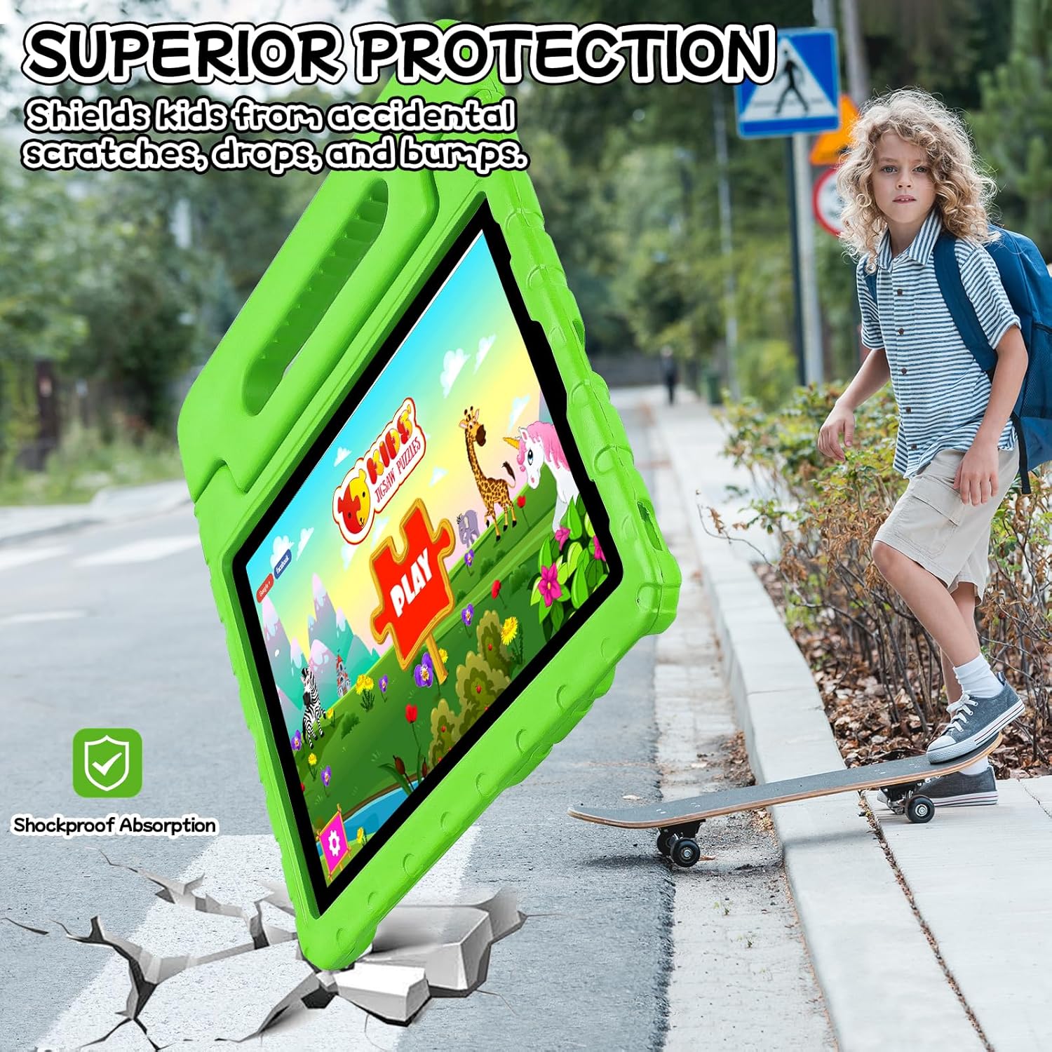 Husa Lotusif pentru iPad Pro 12.9 inch Gen 3/4/5/6, Carcasa EVA Rezistenta pentru Copii cu Suport si Maner, Compatibila cu iPad Pro 12.9 2022/2021/2020/2018, Suport pentru Creion, Verde
