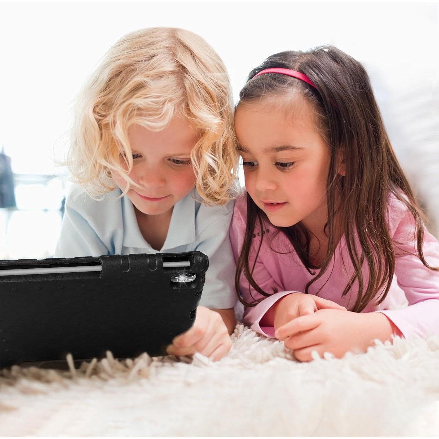 Husa Lotusif pentru iPad Pro 12.9 inch Gen 3/4/5/6, Carcasa EVA Rezistenta pentru Copii cu Suport si Maner, Compatibila cu iPad Pro 12.9 2022/2021/2020/2018, Suport pentru Creion, Negru