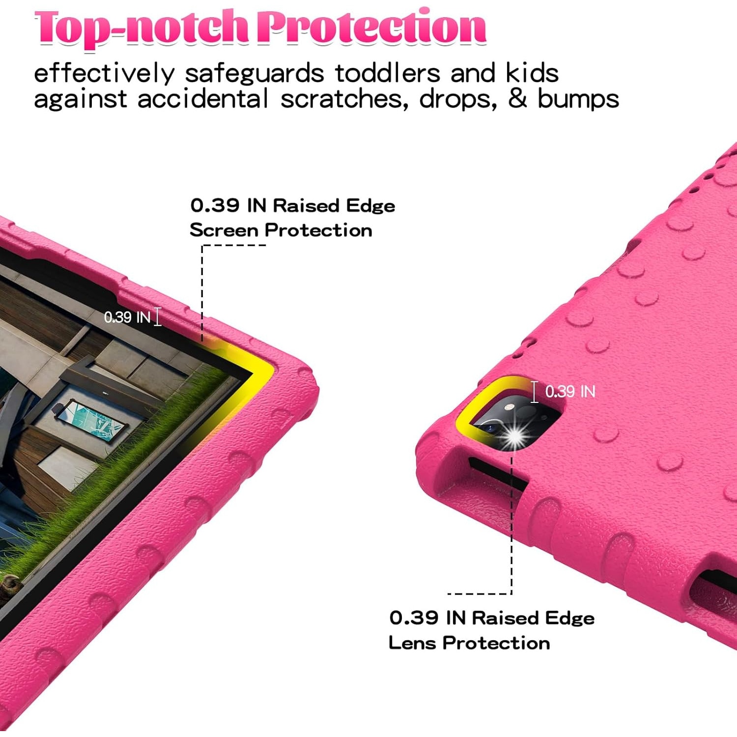 Husa Lotusif pentru iPad Pro 12.9 inch Gen 3/4/5/6, Carcasa EVA Rezistenta pentru Copii cu Suport si Maner, Compatibila cu iPad Pro 12.9 2022/2021/2020/2018, Suport pentru Creion, Roz Aprins