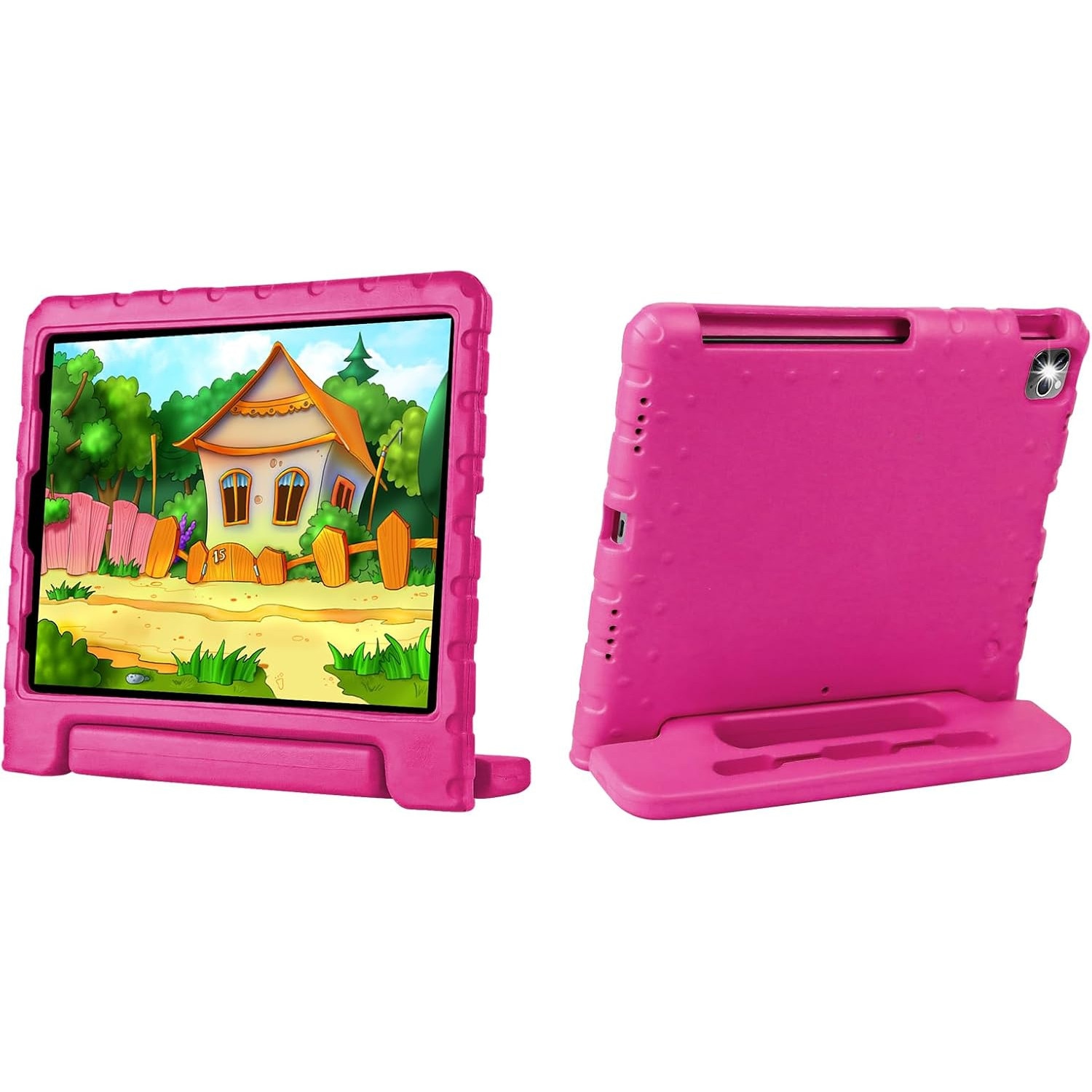 Husa Lotusif pentru iPad Pro 12.9 inch Gen 3/4/5/6, Carcasa EVA Rezistenta pentru Copii cu Suport si Maner, Compatibila cu iPad Pro 12.9 2022/2021/2020/2018, Suport pentru Creion, Roz Aprins