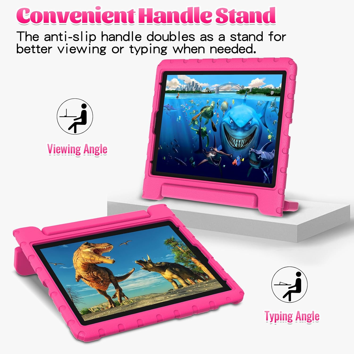 Husa Lotusif pentru iPad Pro 12.9 inch Gen 3/4/5/6, Carcasa EVA Rezistenta pentru Copii cu Suport si Maner, Compatibila cu iPad Pro 12.9 2022/2021/2020/2018, Suport pentru Creion, Roz Aprins