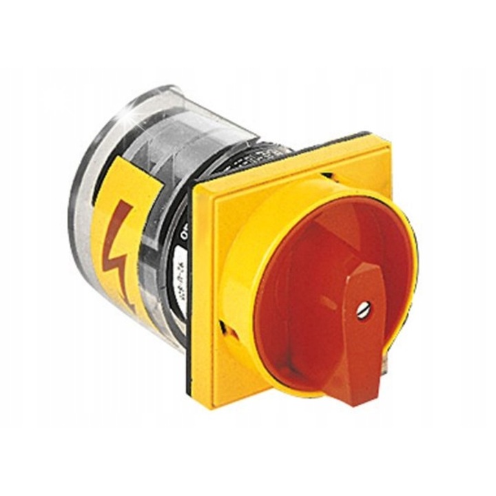 Bütykös kapcsoló 0-1 3P 25A sárga/piros fogantyúval, 65x65mm, készlet