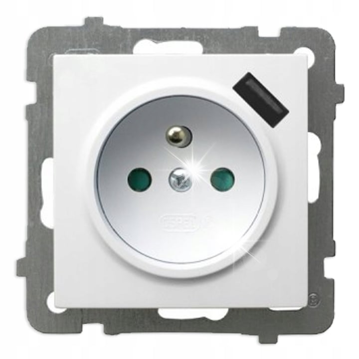 Priza simpla cu USB, alb, 73x73x50mm