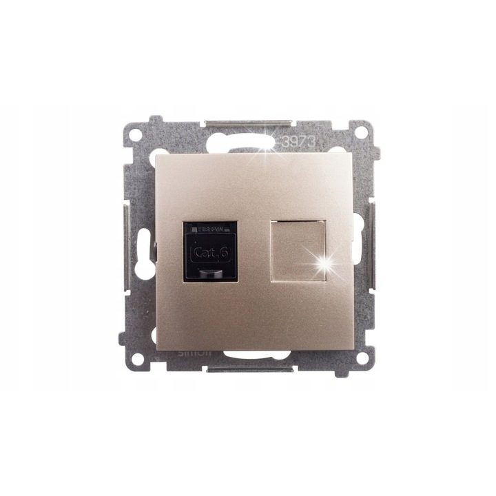 Компютърен контакт RJ45 категория 6, Simon 54, златен мат, 75x75x37мм, скрит монтаж