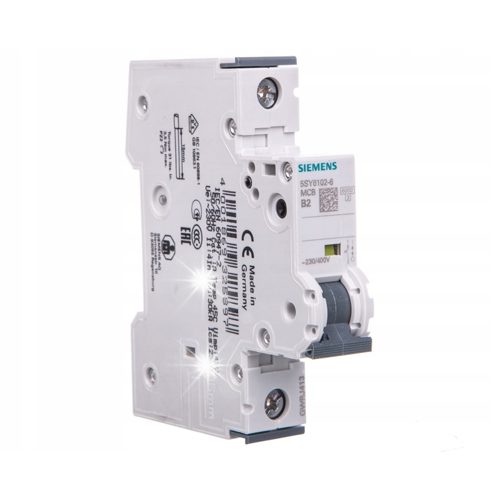 Siguranta electrica 1P B 2A 6kA AC 230V, 5SY6102-6, IP20, 76mm