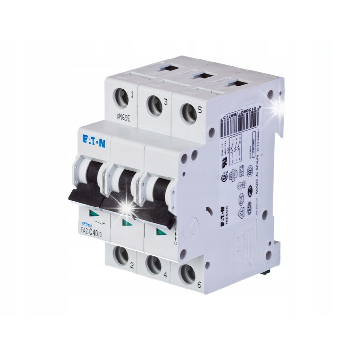 Siguranta electrica 3P 40A 15kA Eaton, caracteristica C, 230/400V, dimensiuni 70.5mm