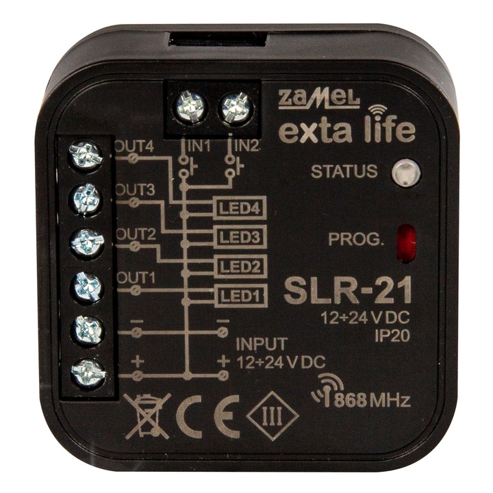 Controler LED 4-canale SLR-21, 12-24VDC, dimabil, 4.7x4.7x2cm