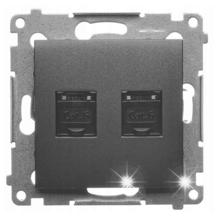 Priza 2xRJ45 categoria 6, cu protectie impotriva prafului, negru mat