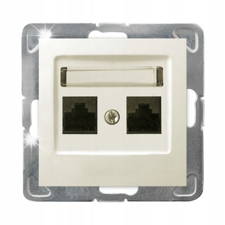 Компютърен контакт RJ45 2x, екрю, 5e, тънък монтаж