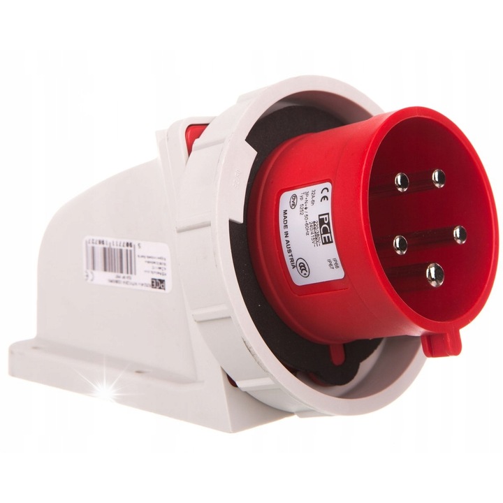 Priza de perete 32A 5P 400V IP67, rosie