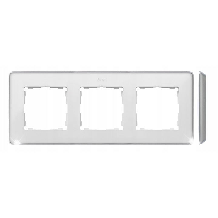 Rama 3x Detaliu SELECT-metal alb/aluminiu, accesorii prize si intrerupatoare, set 3 unitati