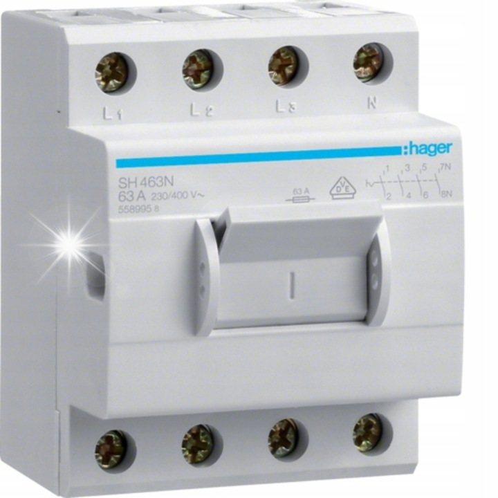 Kompakt megszakító 63A 4P SH463N, HAGER, 4 pólusú, 400V