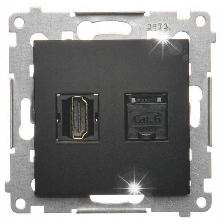 Priza HDMI + RJ45 cat.6, Simon 54, negru mat, 75x75x33mm, set de 2 unitati