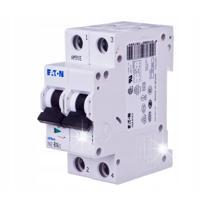 Dispozitiv de protectie impotriva suprasarcinii 2P B 16A 15kA, EATON, IP20, 400V