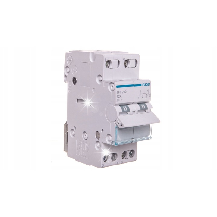 Moduláris kapcsoló 32A 2P, 2 modul, IP20, 230V AC, 83x35x70mm