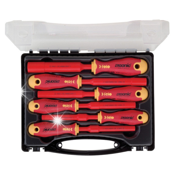 Комплект отвертки FELO Ergonic 5,5-13, 1000V, VDE, размери 5,5x110-13x125см