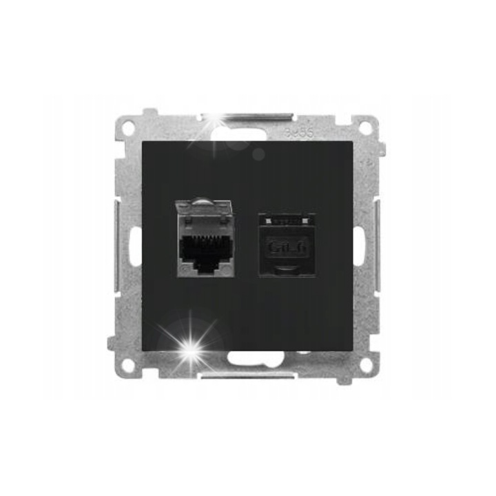 Gniazdo computer 2xRJ45 cat.6 Simon 55, negru mat, 1 modul