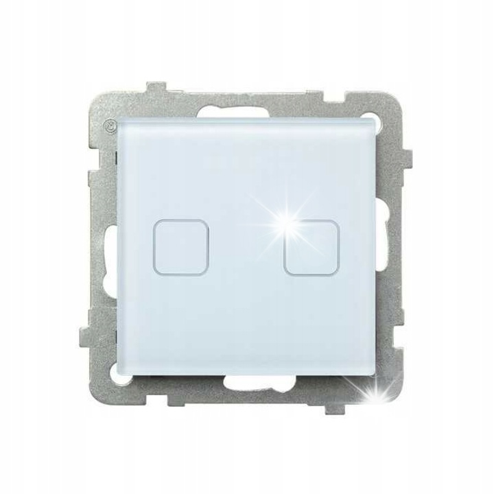 Kettős érintőkapcsoló, Sonata Touch sorozat, fehér üveg, vékony szerelés, kék háttérvilágítás