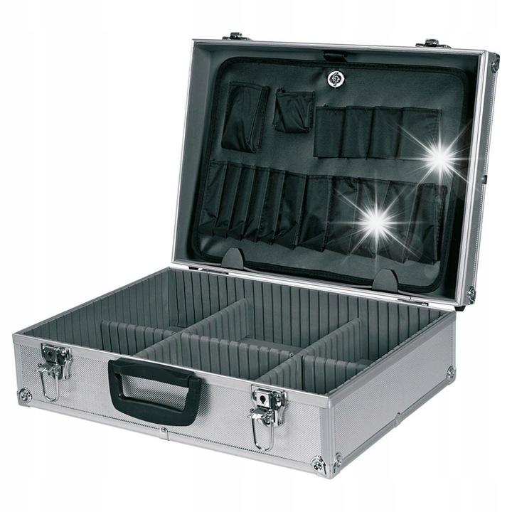 TOPEX alumínium táska 45x15x32cm, 6 rekeszes, ezüst színű