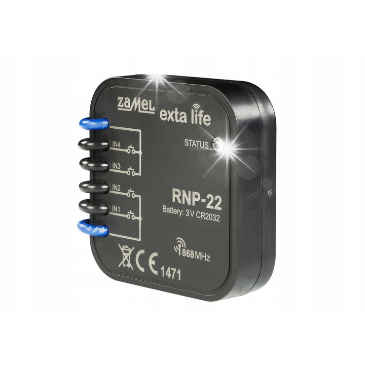 Transmitator radio 4-canale RNP-22, zavor de siguranta, alimentare cu baterii, dimensiuni 47,5x47,5x20mm