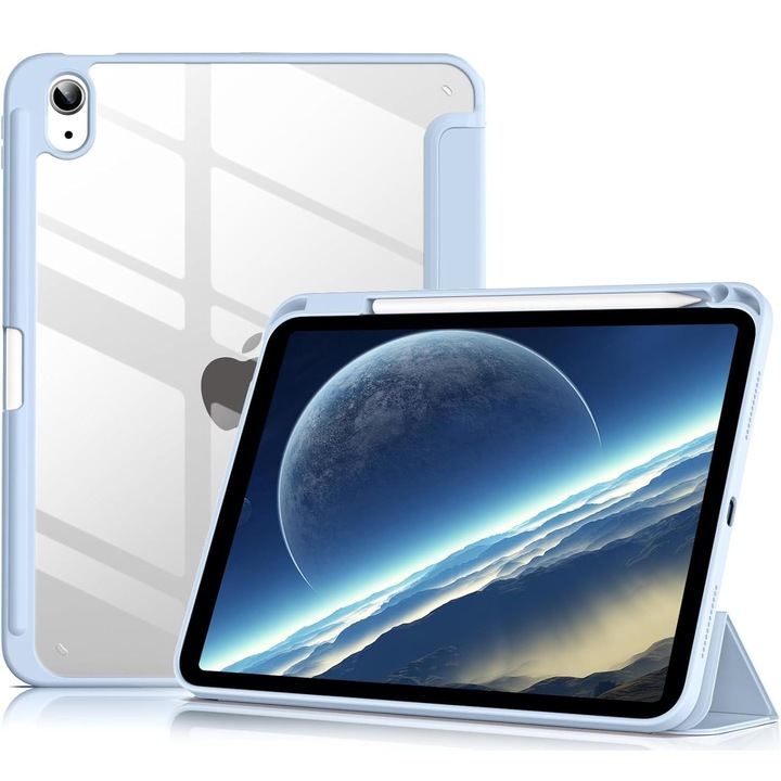 Husa Trifold Magnetica pentru Apple iPad (A16) 11-inch (2025) / 10.9" (2022), Smart Cover, Suport Stylus - Ice Blue