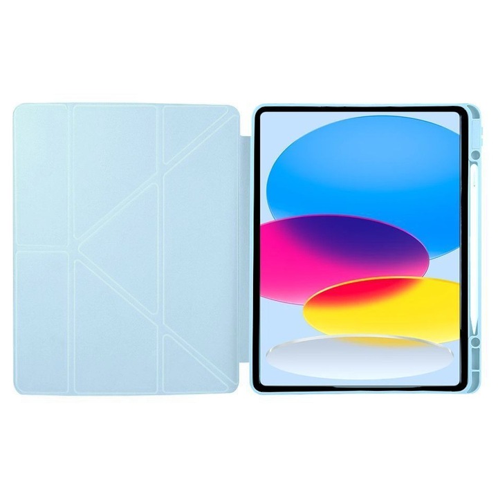 Husa Trifold Magnetica pentru Apple iPad (A16) 11-inch (2025) / 10.9" (2022), Smart Cover, Suport Stylus - Ice Blue
