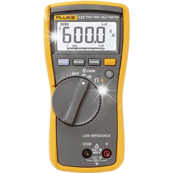 Multimetru digital Fluke 113, CAT III 600 V, 6000 cifre, 85x167mm, set cu cabluri de masurare