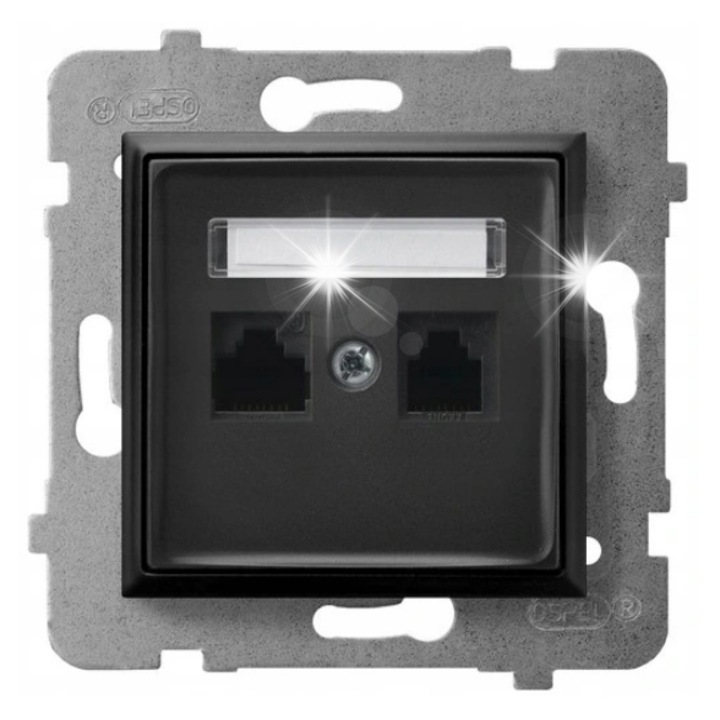 Gniazdo computer 2xRJ45 cat.5e, Aria, negru metalic, montaj subtire