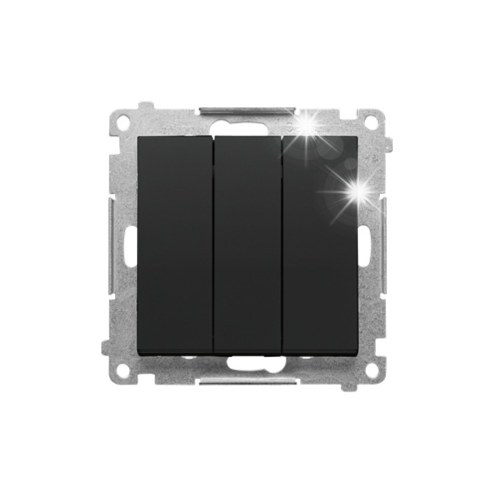 Háromszoros kapcsoló LED világítással, Simon 55, matt fekete, 10 AX, 250 V