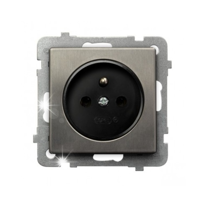 Priza single, inox, 230V, 16A, montaj subtire, IP20