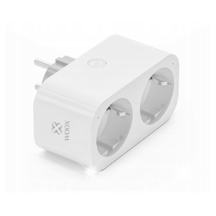 Gniazdo dublu smart WiFi R6153, 16A, monitorizare energie, alb, 97x50x82mm