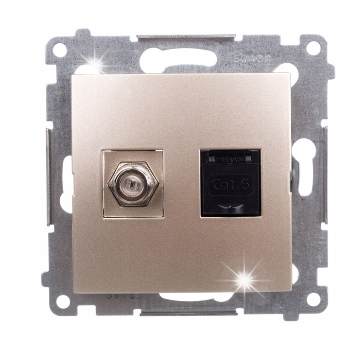 Prize Simon 54, tip F + RJ45, mat, aurie, montaj subtire