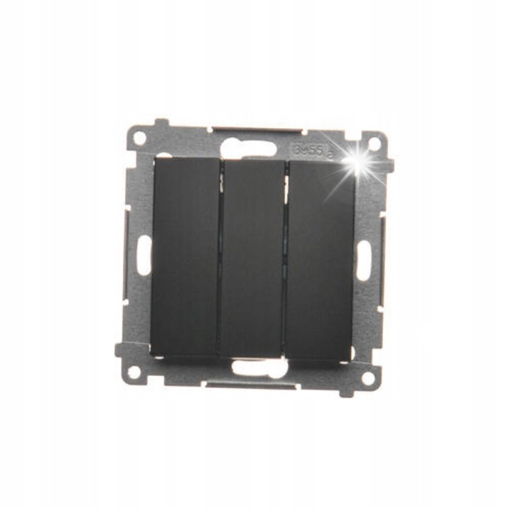 LED világítású hármas kapcsoló, Simon 54, 10AX, 250V, matt fekete, 75x75x34mm