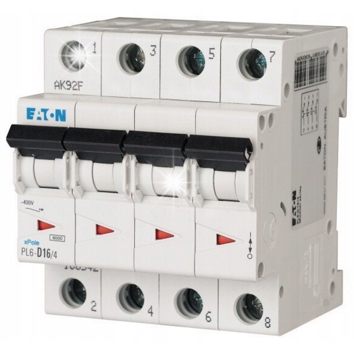 Siguranta electrica 4P 16A 6kA PL6-B16/4, adancime 69.5mm, IP20, 230V