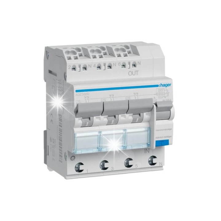 Siguranta electrica RCBO 3x1P+N 16A/30mA Tip A Hager, 6kA, QuickConnect, 86x71x70mm