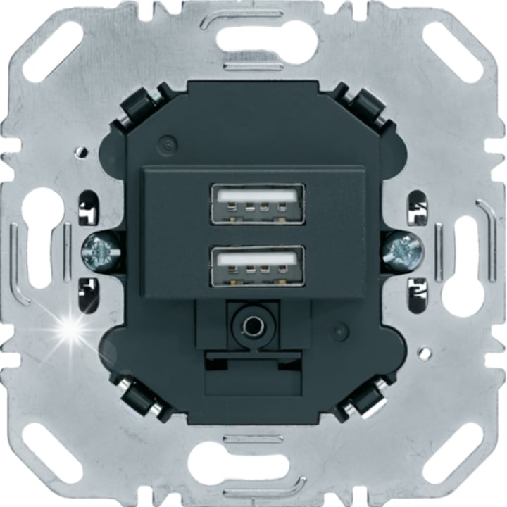 Механизъм контакт USB 3.0A 230V, Berker, антрацит мат, тънък монтаж