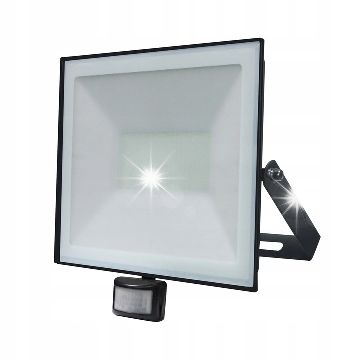 Proiector LED 100W cu senzor de miscare, 5500lm, 6400K, IP65, dimensiuni 28x5.5x30cm, culoare neagra