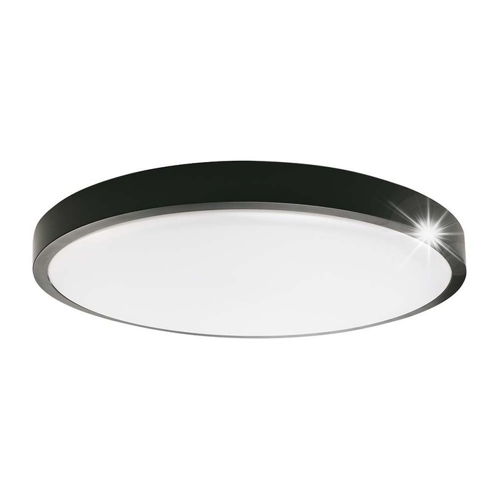 Plafoniera LED 24W, 2400lm, 4000K, IP44, cu senzor de miscare, rotunda, 42x42x6,5cm, neagra