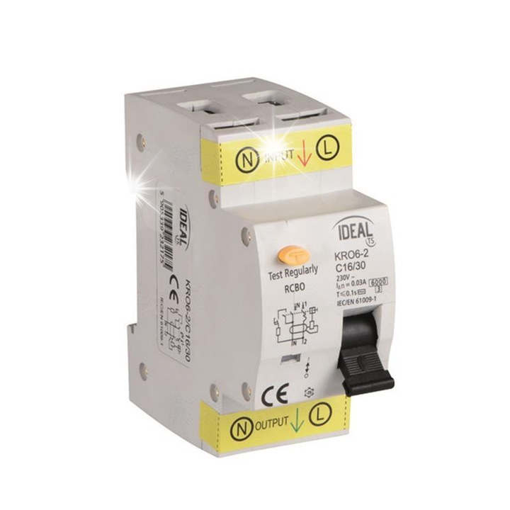 Dispozitiv de protectie KANLUX KRO6-2/C16/30, 2P, 16A, 30mA, 230V AC, IP20