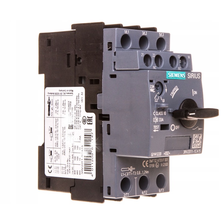 Siemens motorvédő kapcsoló 3P 1,8-2,5A 1Z 1R S00 3RV2011-1CA15